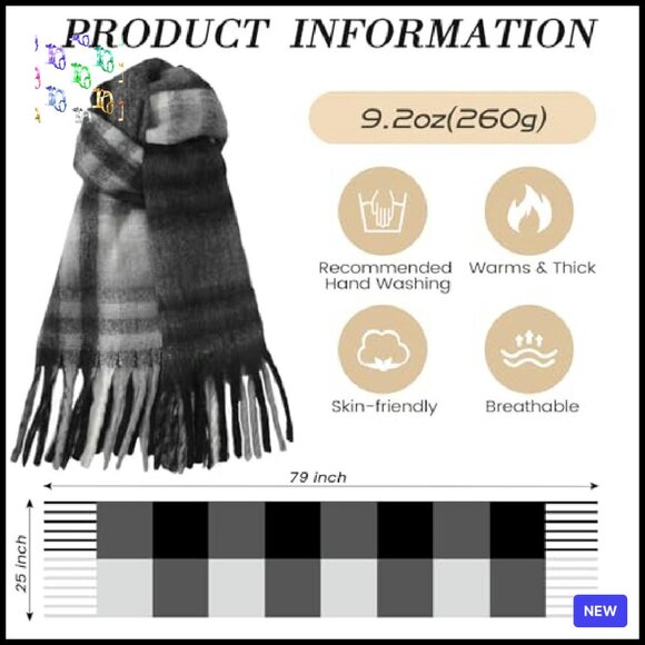 Oversized Mohair Scarf Thick Checked Tassel Wrap Soft Winter Chic Blanket Style - Picture 3 of 5